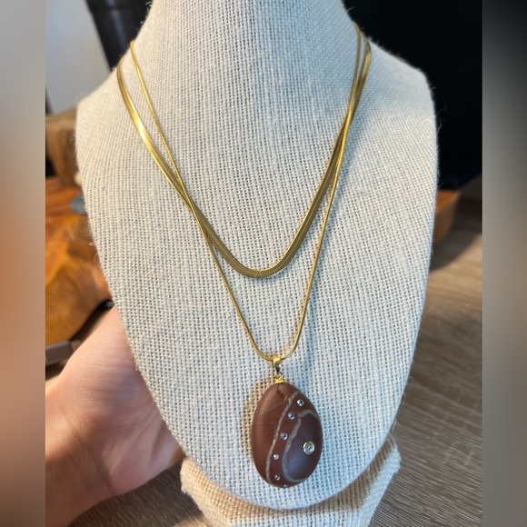 Handmade Red Jasper with CZ Diamonds Necklace Ring Set - Picture 6 of 10